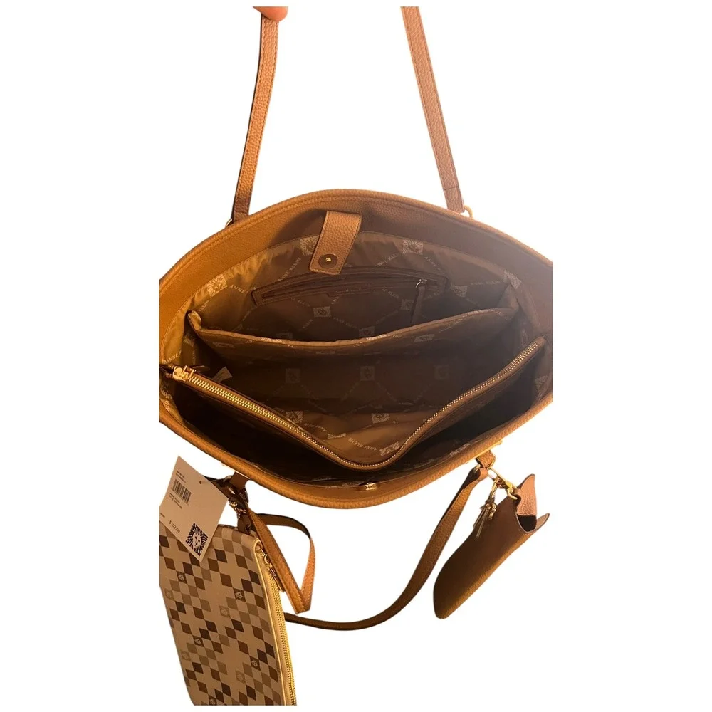 Anne Klein Tote Bag Large Tan Espresso Double Compartment NWT Luxury Work Bag
